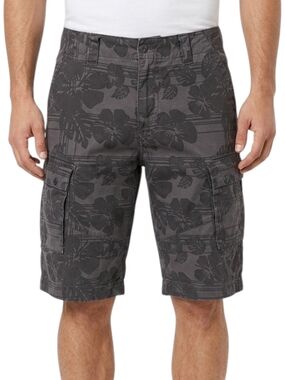 Vintage Red Snap Floral Cargo Shorts Brown Hibiscus Print Tropical 34